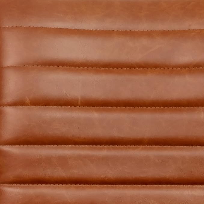 Flash Furniture Alan Low-Back Ribbed Upholstered Vinyl Swivel Desk Chair with Padded Seat, Modern Adjustable Height Padded Office Chair, Brown