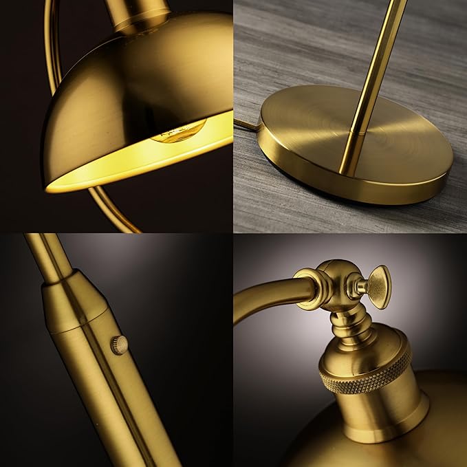 O’Bright Heritage - Banker’s Floor Lamp, 3-Level Touch Dimming, Adjustable Tilt Shade, Removable Lampshade Design, E26 Socket with 6W Dimmable LED Bulb, Gold Metal Shade, Antique Brass