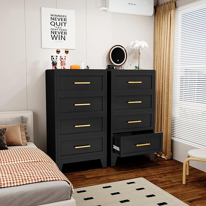 44.45" Tall Dresser for Bedroom 4 Drawers, Metal Dresser Chest of Drawers, Circular Drawer Cabinet for Home,Filing Cabinet with Drawers for Office (White)