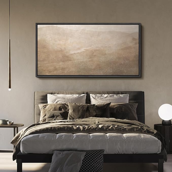 SIGNFORD Extra Large Framed Canvas Soft Sandstone Valley Abstract Landscape Illustrations Modern Art Calm Warm for Living Room, Bedroom, Office - 60"x30"