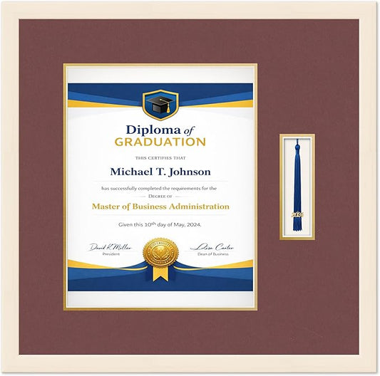 Diploma Frame with Tassel Holder Coastal Whitewash Shadowbox Dark Red Over Gold Mat - Fits 11 x 14 Degree Made in the USA
