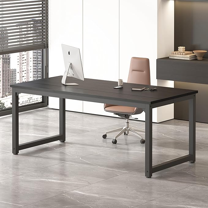 NSdirect 70.9" Computer Desk,Large Home Office Desk Wide Workstation 1 inch Thicker Tabletop for Writing,Games and Home Work PC Desk Modern Finish Wood Board and Sturdy Steel Legs, Black