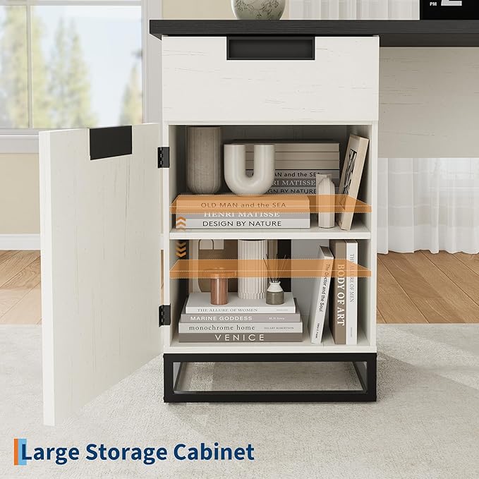 Garvee 59 in Farmhouse Executive Desk, Home Office Desk with File Drawer and Storage Cabinet, Wooden Computer Table with 3 Drawers for Work and Study ，White+Vintage/Black