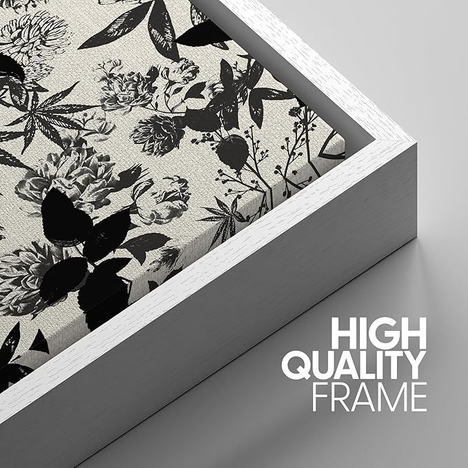 SIGNWIN Framed Canvas Print Wall Art Set Black and White Botanical Collage Monochrome Floral and Leaf Illustrations Modern Art Decorative Abstract for Living Room, Bedroom, Office - 24"x36"x3 White