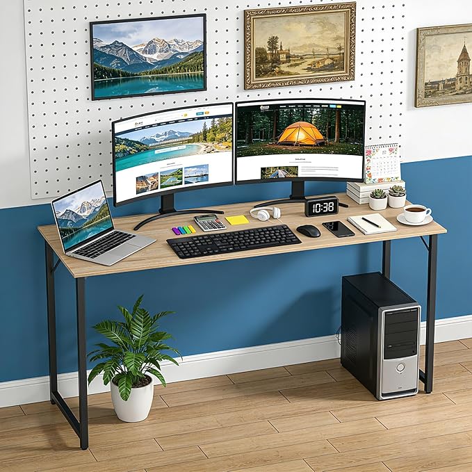 BestOffice Computer Desk,Home Office Desk, Modern Simple Style for Home Office Study Writing (Nature, 63 Inch)