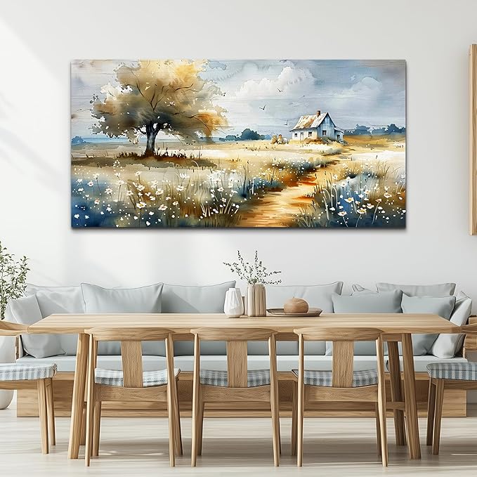 FUHAIHUA Canvas Wall Art For Living Room Large Wall Decor For Bedroom Modern Office Decorations Pastoral Pictures Scenery Watercolour Wall Paintings Artwork Farmhouse Home Decor Mural 24x48 In