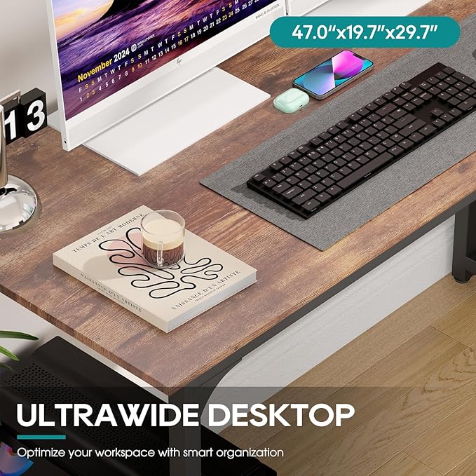 BestOffice Computer Desk,Home Office Desk, Modern Simple Style for Home Office Study Writing (Brown, 47 Inch)