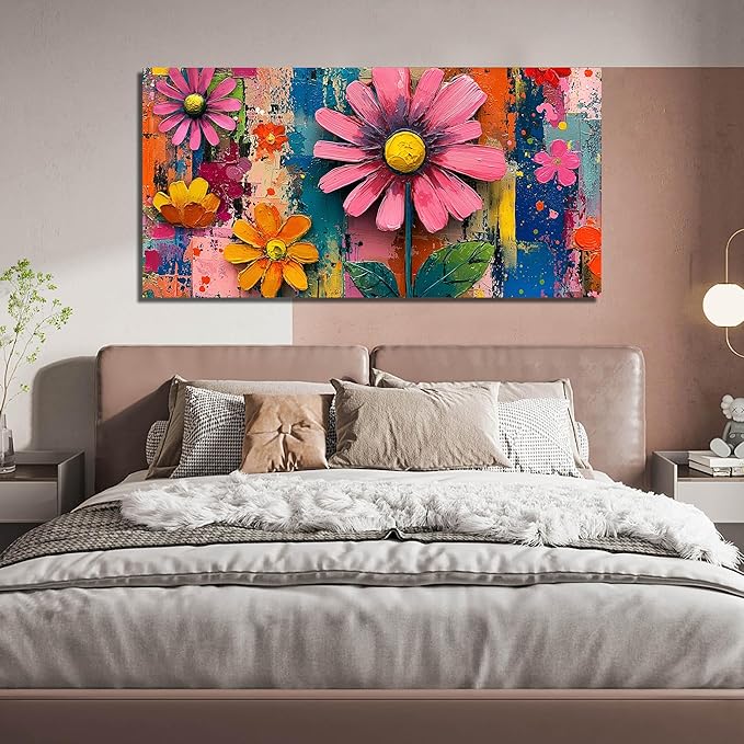 Colorful Flower Pictures Wall Art for Bedroom Home Office Decor for Women Large Prints Wall Art for Apartment Size 29 x 58 Inch
