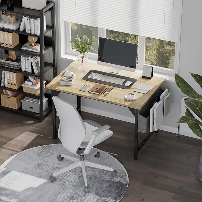 Shahoo Office Computer Desk, 32 Inch Student Home Table for Writing Work with Headphone Hook and Storage Bag, Oak