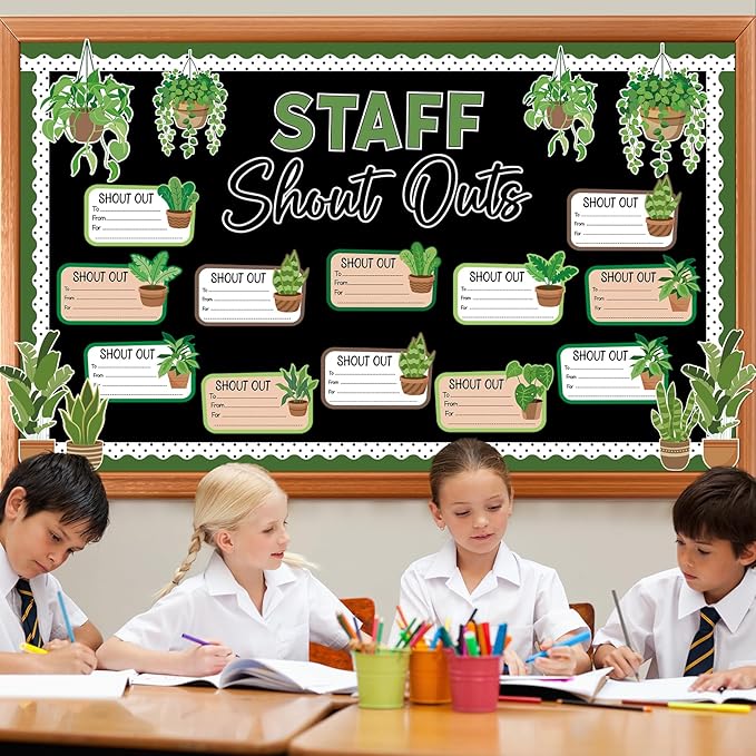 Plant Theme Staff Shout Outs Bulletin Board Decorations Spring Plants Staff Shout Outs Bulletin Board Set Appreciation and Recognition DIY Craft Cutouts for Back to School Classroom Door Decor Supplie