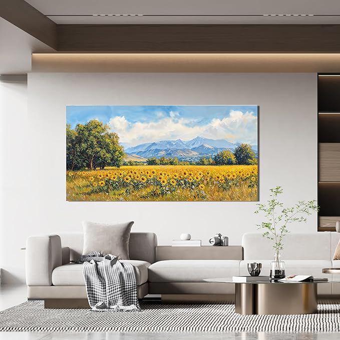 Canvas Wall Art Decor Wall Art Pictures for Living Room Canvas Art Wall Decor Mountain Wildflowers Wall Art Prints Summer Landscape Artwork for Walls Bedroom Home Aesthetic Wall Art Decor 20" X 40"
