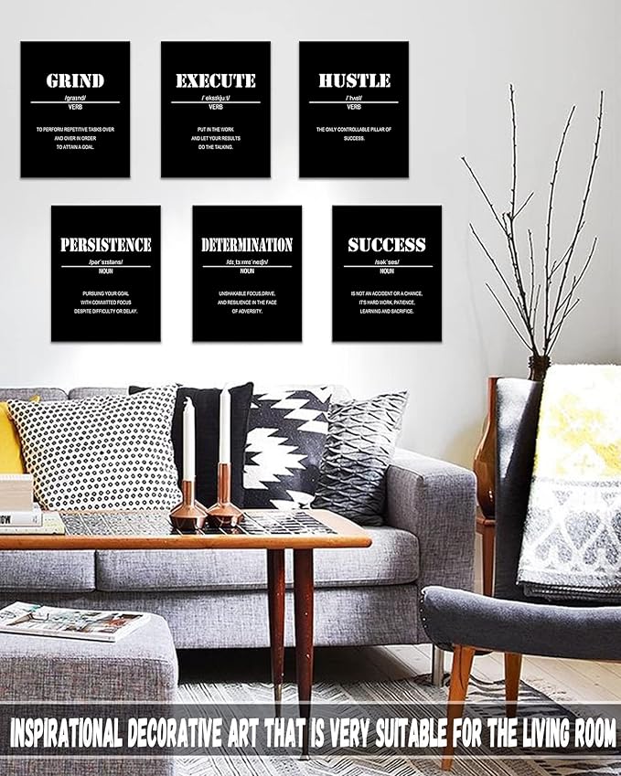𝗗𝗿𝘀𝗼𝘂𝗺 Inspirational Office Wall Art Motivational Wall Decor 𝗙𝗿𝗮𝗺𝗲𝗱 12” x16” Quotes Wall Art for Living Room - Encouraging Canvas Posters for Bedroom - Sayings for Wall Decor - Set of 6 PCS Framed