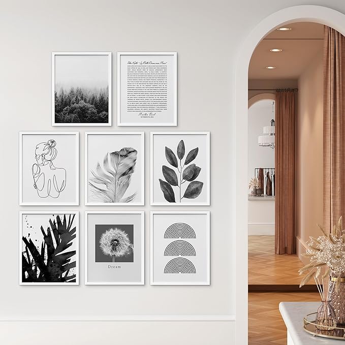 SIGNWIN Framed Poster Bathroom Decor, Wall Art Room Decor Multicolor for Living Room, Bedroom, Office Black & White Duotone Geometric Dark Plants Nature Abstract Shapes - 8"x10"x 8 White