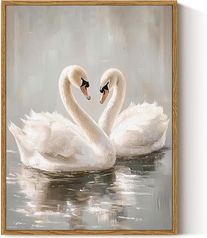 ARPEOTCY Vintage Framed Canvas Wall Art, Vintage Grace Swan Wall Art for Living Room Bedroom Office, Classial Retro Swan Framed Poster Bathroom Decor Aesthetic, 12x16 Inch