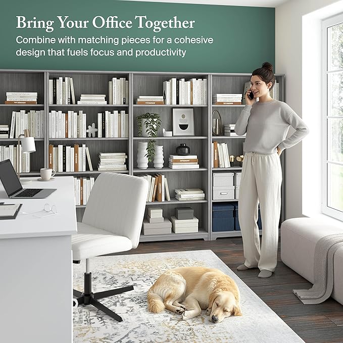 Bush Home Tall 5 Shelf Bookcase, Large Open Bookshelf, Sturdy Display Cabinet for Living Room or Home Office, Cabot Collection, Modern Gray