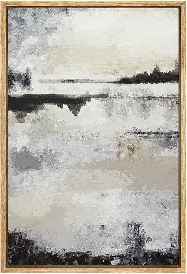 SIGNWIN Framed Canvas Print Wall Art Grunge Gray Black Paint Stroke Landscape Abstract Shapes Illustrations Modern Art Minimal Multicolor for Living Room, Bedroom, Office - 24"x36" Natural