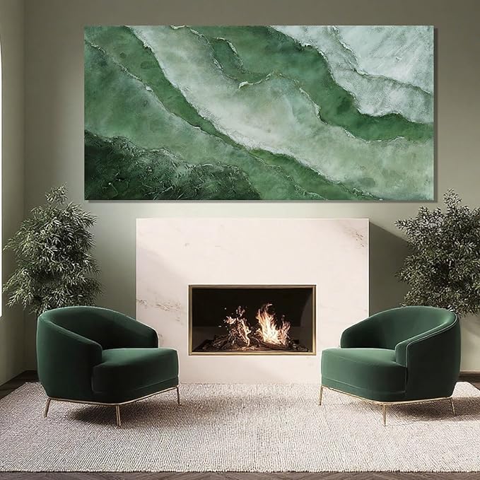ZENPEE Green Modern Wall Art, Texture Abstract Oil Painting, for Living Room, Wall Decor for Office, 29" x 58" Canvas Painting