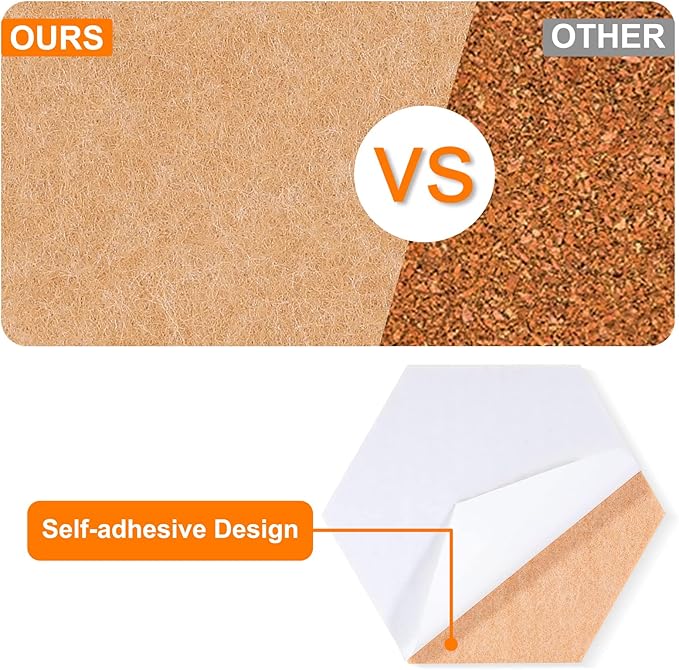 Bulletin Board Hexagon Pin Board 8 Pack, Felt Board Tiles 20 Push Pins Alternative to Cork Board for Wall Damage-Free, Decorative Notice Board Memo Board for Home Office School