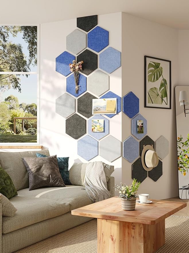 8 Pack Hexagon Felt Bulletin Board Tiles - 11.8" Large Thick Pin Board for Walls with 30 Push Pins, DIY Boards for Office Home School Decor, Aesthetic Hex Cork Board Alternative