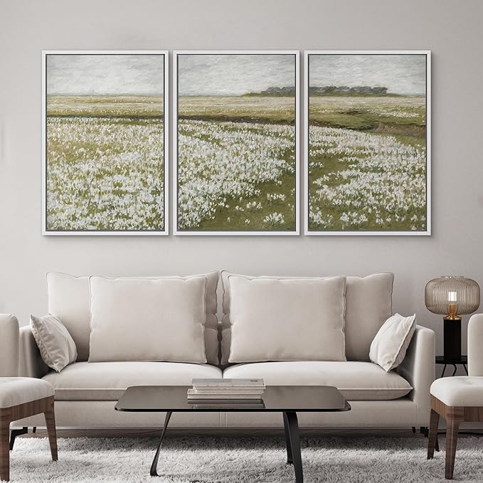 SIGNWIN Framed Canvas Print Wall Art Set White Daisy Flower Country Farm Field Nature Abstract Illustrations Fine Art Decorative Nordic Rustic for Living Room, Bedroom, Office - 24"x36"x3 White