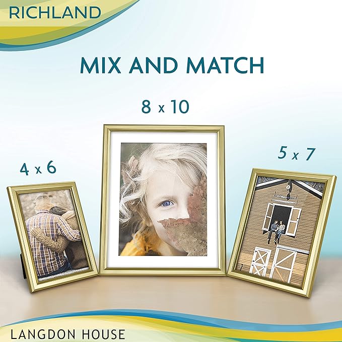 Langdon House 8x10 Gold Picture Frame w/Mat - Distinguished Edging for Classic Style - Richland Collection