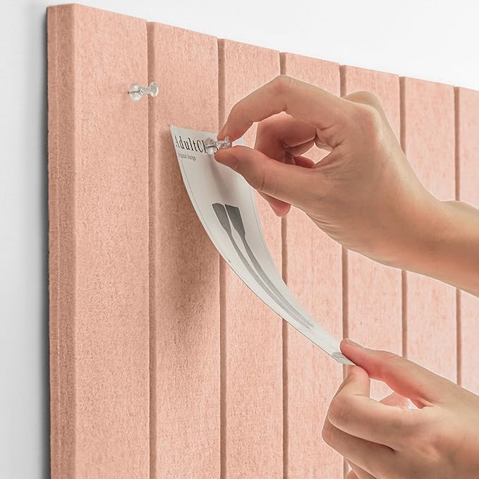 Bulletin Board, 24 x 18 inches Felt Board Decorative Pin Board, 4' x 3' Cork Board Alternative for Wall, Foldable Photo Board with 20 Pushpins - Mauvey Pink Stripes