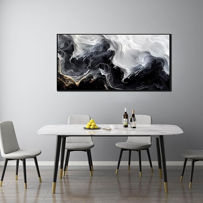 Black Art White Wall Paintings for Living Room 29"x59" Abstract Poster Pictures Wall Mountain Art for Home Hotel