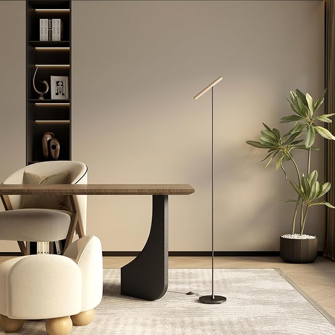 Floor Lamps for Living Room, 66" Modern Floor Lamp LED Standing lamp with Foot Switch 6W Warm Light Tall Lamp for Bedroom, Office, Study Room, Home, Lamp Head Adjustable (Black + Champagne)