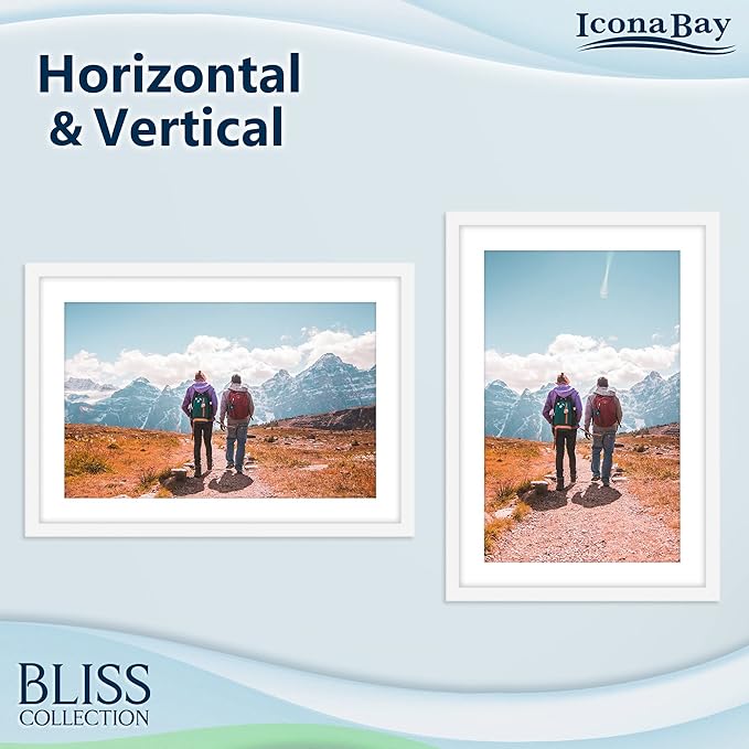 Icona Bay - 11x17 White Picture Frame Fits 10x16 Photos with Mat to 9x14 Image - Modern Style Engineered Wood Poster Frame - Wall Mount Only - Bliss Collection