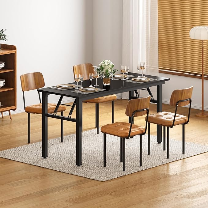 DlandHome Computer Desk, 59.8Inch Office Desk Computer Table, Study Writing Study Desk for Home Office, Black and Black