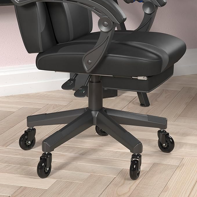 Flash Furniture X40 Gaming Chair Racing Computer Chair with Fully Reclining Back/Arms and Transparent Roller Wheels, Slide-Out Footrest, - Black/Gray