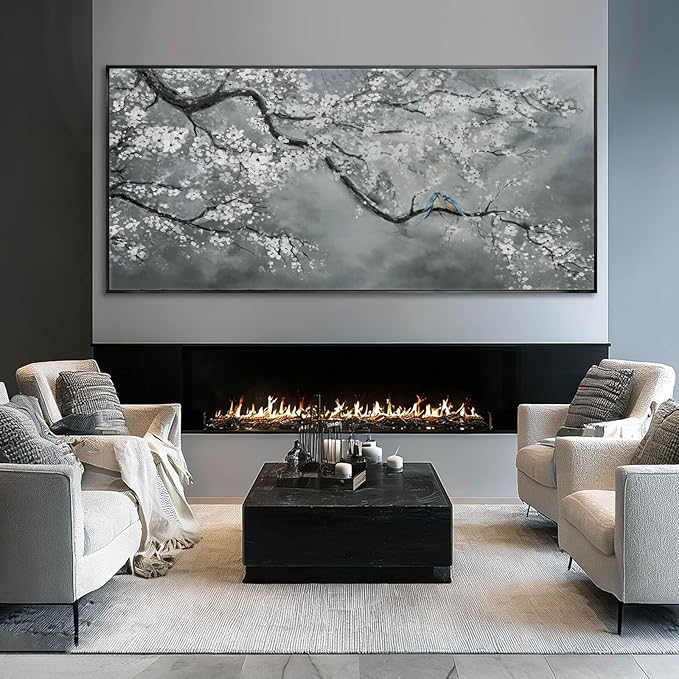 Artexist Modern Hand Painted Wall Art Black and White Home Wall Decor Plant Canvas Painting 40"x86" Large Pictures for Living Room Bedroom