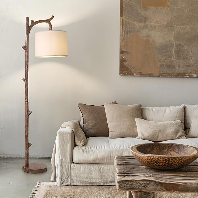OYEARS Retro Farmhouse Floor Lamp for Nursery Living Room Rustic Standing Lamps Tree Trunk Deco Modern Country Vintage Wood Floor Lamp（Brown）