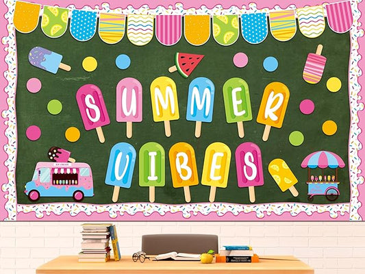 Pajean Summer Bulletin Board Set Summer Classroom Decoration Paper Cutout for Back to School Class Window Wall Home Party Decor(Vibe)