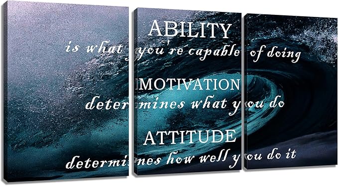Motivational Wall Art Home Decor Inspirational Entrepreneur Quotes Posters Print on Canvas 3 Piece Pictures Painting Artwork for Living Room Gym Workplace Office Stretched and Framed [60''Wx28''H]