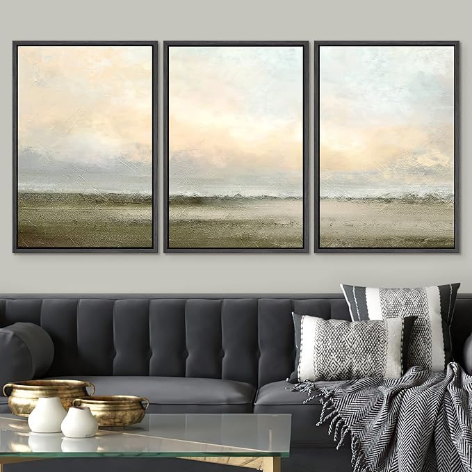 SIGNWIN Framed Canvas Print Wall Art Set Minimal Pastel Sunset Desert Landscape Nature Abstract Illustrations Modern Art Decorative Nordic Rustic for Living Room, Bedroom, Office - 24"x36"x3 Black