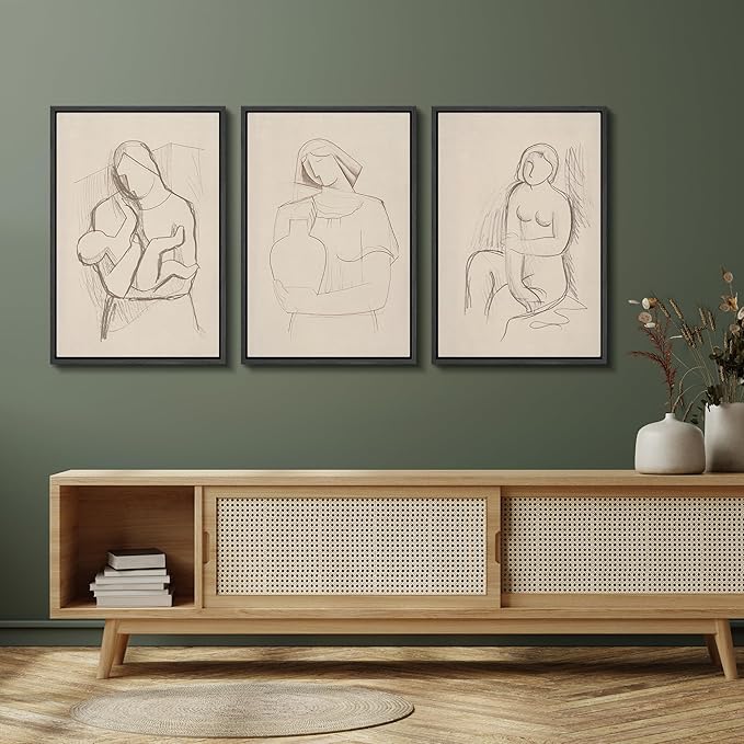 SIGNFORD Framed Wall Art Print Set Minimalist Figurative Line Drawing Modern Abstract Digital Art Modern Art Contemporary for Living Room, Bedroom, Office - 16"x24"x3 BLACK