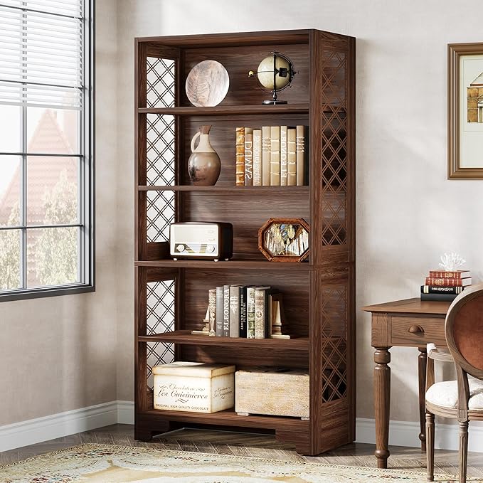 Tribesigns 6-Tier Bookcase, 70.8" Vintage Tall Bookcase,5-Shelf Mid-Century Display Rack Storage Shelves for Home Office, Living Room, Bedroom