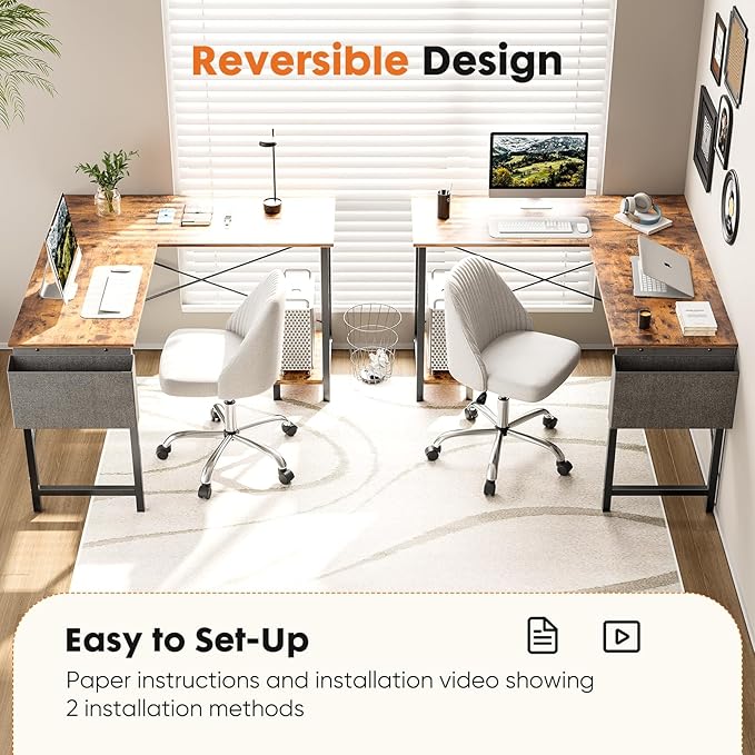 Sweetcrispy L Shaped Desk Computer Gaming Corner Table 51 Inch Home Office Writing Student Work PC Workstation with Side Storage Bag CPU Stand for Bedroom Small Spaces