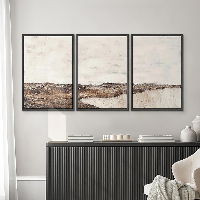 SIGNWIN Framed Canvas Print Wall Art Set Rustic Earth-Tone Horizon Abstract Landscape Illustrations Modern Art Decorative Nordic Abstract for Living Room, Bedroom, Office - 24"x36"x3 Black