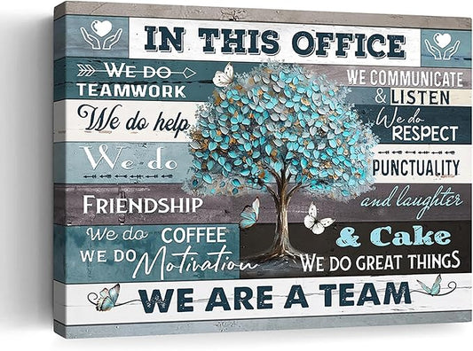 Farmhouse Inspirational Wall Art for Office Rustic Motivational Quotes Wall Decor Tree Pictures Canvas Print Framed Artwork We Are A Team Home Workspace Desk Decorations for Office Wall Art 16"X24"