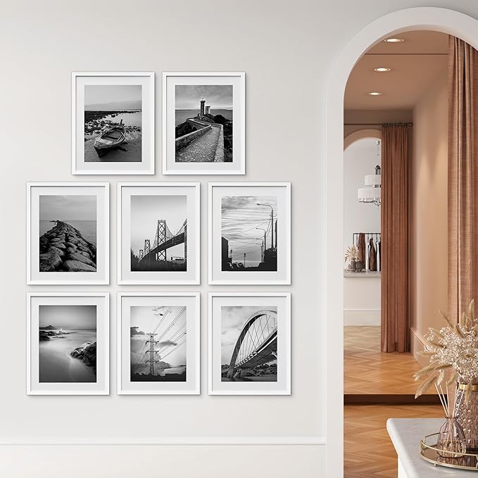 SIGNWIN Framed Poster Wall Art Set of Black & White Ocean Beach Seascape Nature Wilderness for Living Room, Bedroom, Office - 8"x10"x 8 White