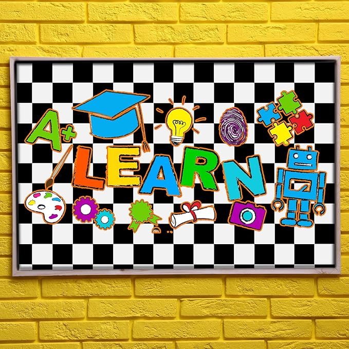 Tenceur Bulletin Board Paper 24 Inch x 100ft Fade Resistant Paper Roll for Classroom Decor (Checkerboard)