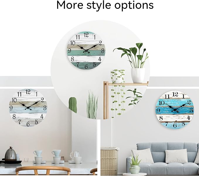 CHYLIN 16 Inch Wall Clock, Large Clocks for Patio, Pool Beach House Decor Tropical Clocks for Walls, Nautical Coastal Themed Blue Clock for Lake House, Bathroom, Living Room, Kitchen (16")