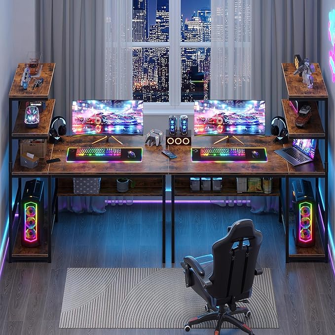 ALISENED 47 Inch Computer Desk with 4-Tier Storage Shelves, Modern Large Office Desk Computer Table Studying Writing Desk Workstation with Bookshelf and Tower Shelf for Home Office