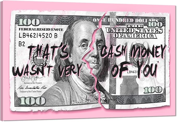 100 Dollars Bill Canvas Wall Art, Money Print Poster Inspirational People Benjamin Franklin Painting Modern Home Decoration, Stretched and Framed 28"W x 44"H