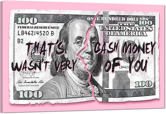 100 Dollars Bill Canvas Wall Art, Money Print Poster Inspirational People Benjamin Franklin Painting Modern Home Decoration, Stretched and Framed 28"W x 44"H