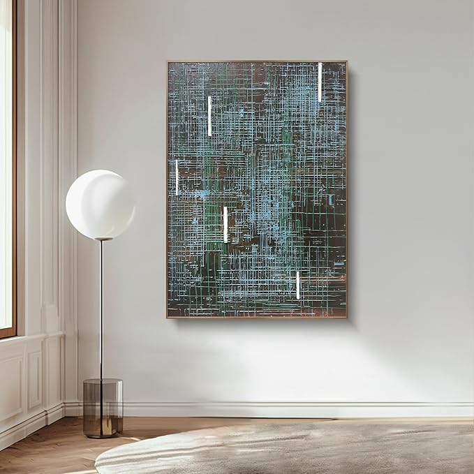 BrightA Abstract grid large-scale hand-painted wall decorations. Textured relief craftsmanship artworks that illuminate the home bedroom. Bring a visual impact experience to the office lobby 67"x98.4"