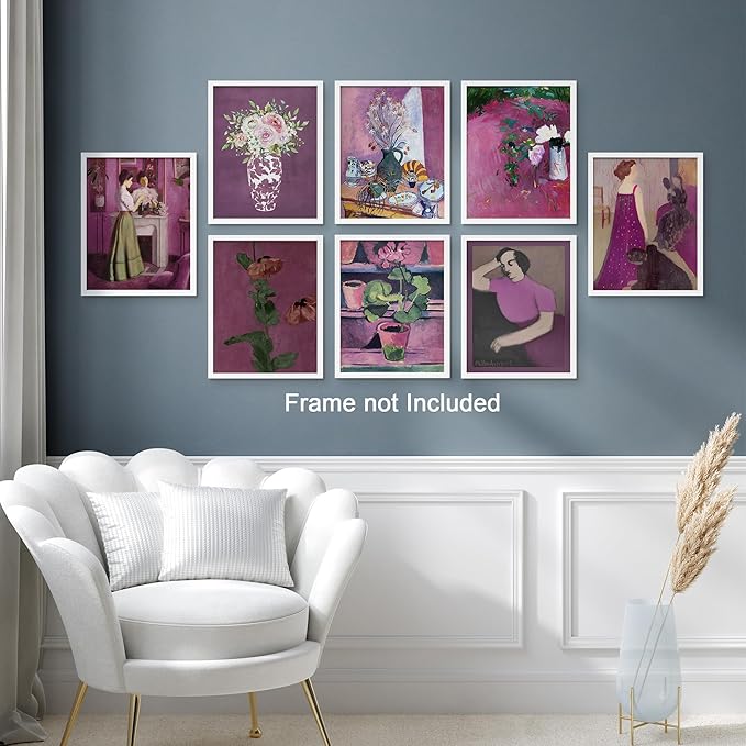 SIGNWIN Adhesive Canvas Poster Bathroom Decor 11"x14"x 8, Wall Art Room Decor Multicolor for Living Room, Bedroom, Office Pink & Purple Female Portrait & Flowers Vintage Illustrations Bohemian
