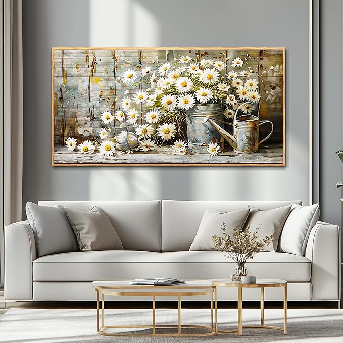 PHAOHUAXM Large Canvas Wall Art For Living Room Wall Decor Printing Artwork Retro White Flower Dining Room Bedroom Bathroom Kitchen Wall Painting Home Decoration Wood Frame Ready To Hang 20x40 In
